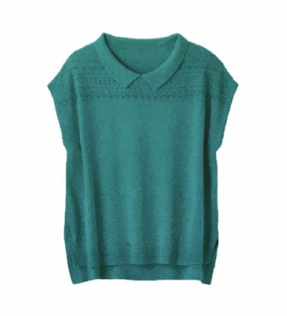 レトロ襟付き透かし編みサマーニット(M)グリーン〓新品〓 < 女性ファッション レトロ襟付き透かし編みサマーニット(M)グリーン〓新品〓 < 女性ファッションの