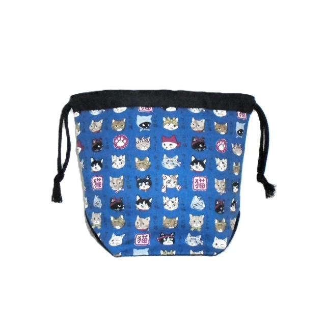【底マチ幅が広い巾着】◆日本猫◆日本のねこちゃん図鑑×紺地◆裏地あり巾着 < 女性ファッション 【底マチ幅が広い巾着】◆日本猫◆日本のねこちゃん図鑑×紺地◆裏地あり巾着 < 女性ファッションの