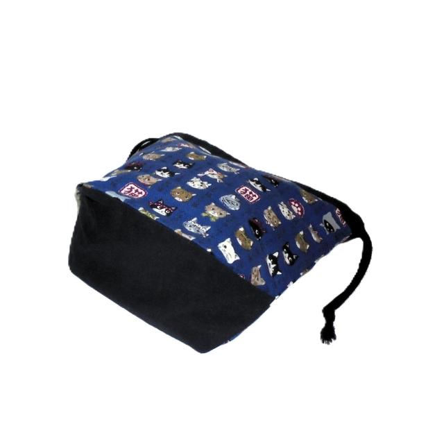 【底マチ幅が広い巾着】◆日本猫◆日本のねこちゃん図鑑×紺地◆裏地あり巾着 < 女性ファッション 【底マチ幅が広い巾着】◆日本猫◆日本のねこちゃん図鑑×紺地◆裏地あり巾着 < 女性ファッションの