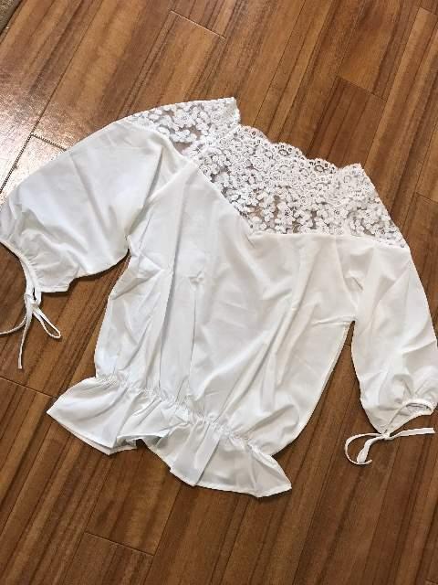 ☆新品☆レース使いシフォン*生地7部そで*ウエストゴム入りL < 女性ファッション  ☆新品☆レース使いシフォン*生地7部そで*ウエストゴム入りL < 女性ファッションの