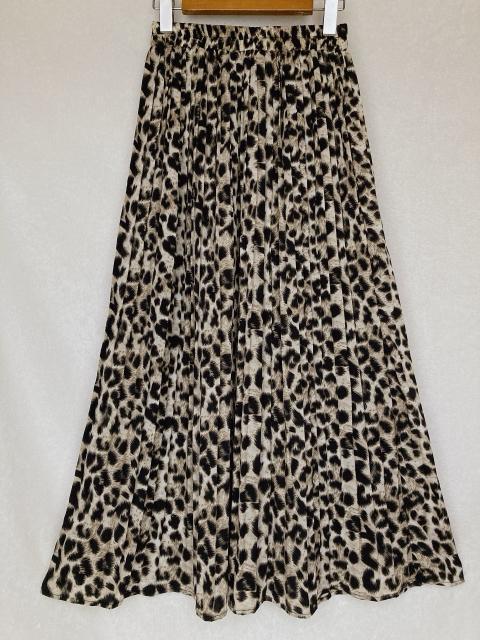 レオパード ヒョウ柄 フレア プリーツ ウエストゴム 裏地付き ロングスカート N2m < 女性ファッション  レオパード ヒョウ柄 フレア プリーツ ウエストゴム 裏地付き ロングスカート N2m  < 女性ファッションの