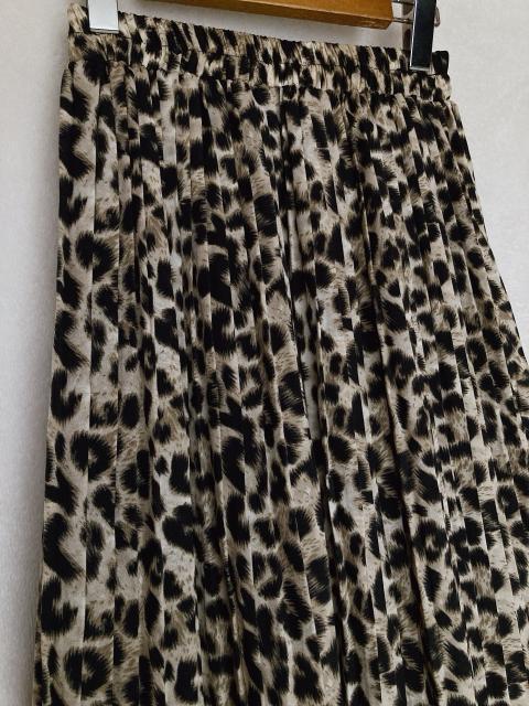 レオパード ヒョウ柄 フレア プリーツ ウエストゴム 裏地付き ロングスカート N2m < 女性ファッション  レオパード ヒョウ柄 フレア プリーツ ウエストゴム 裏地付き ロングスカート N2m < 女性ファッションの