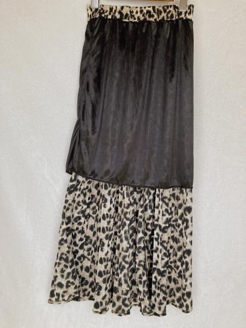 レオパード ヒョウ柄 フレア プリーツ ウエストゴム 裏地付き ロングスカート N2m < 女性ファッション  レオパード ヒョウ柄 フレア プリーツ ウエストゴム 裏地付き ロングスカート N2m < 女性ファッションの