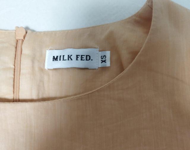 MILKFED. オレンジ ノーカラー五分袖シャツブラウス 綿100% XS < 女性ファッション  MILKFED. オレンジ ノーカラー五分袖シャツブラウス 綿100% XS < 女性ファッションの