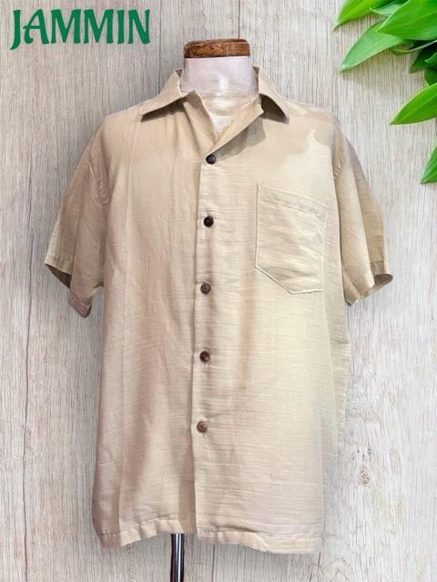 ココナッツボタン付き半袖シャツ サンドベージュ エスニック アジアン ヒッピー < 男性ファッション ココナッツボタン付き半袖シャツ サンドベージュ エスニック アジアン ヒッピー < 男性ファッションの