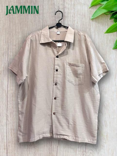 ココナッツボタン付き半袖シャツ サンドベージュ エスニック アジアン ヒッピー < 男性ファッション ココナッツボタン付き半袖シャツ サンドベージュ エスニック アジアン ヒッピー < 男性ファッションの