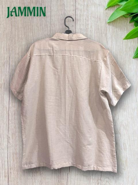 ココナッツボタン付き半袖シャツ サンドベージュ エスニック アジアン ヒッピー < 男性ファッション ココナッツボタン付き半袖シャツ サンドベージュ エスニック アジアン ヒッピー < 男性ファッションの