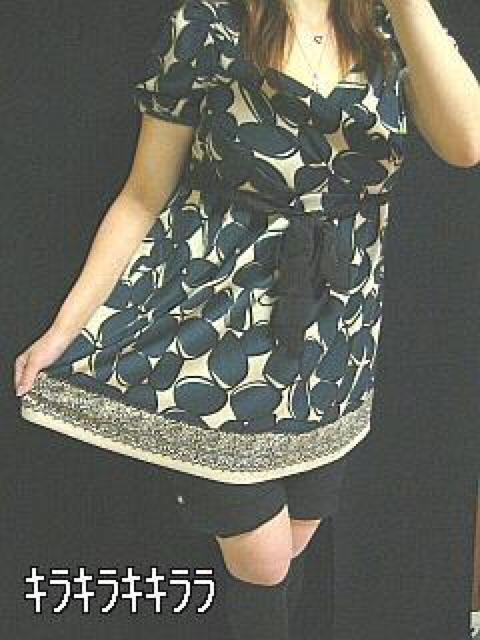 《New》ジオメ柄★ハイウエスト・リボン*チュニックワンピース<ブルー> < 女性ファッション  《New》ジオメ柄★ハイウエスト・リボン*チュニックワンピース<ブルー>  < 女性ファッションの