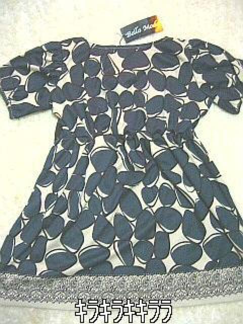 《New》ジオメ柄★ハイウエスト・リボン*チュニックワンピース<ブルー> < 女性ファッション  《New》ジオメ柄★ハイウエスト・リボン*チュニックワンピース<ブルー> < 女性ファッションの