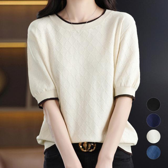 送料無料 新品 パイピング サマーニット レディース半袖 < 女性ファッション  送料無料 新品 パイピング サマーニット レディース半袖  < 女性ファッションの