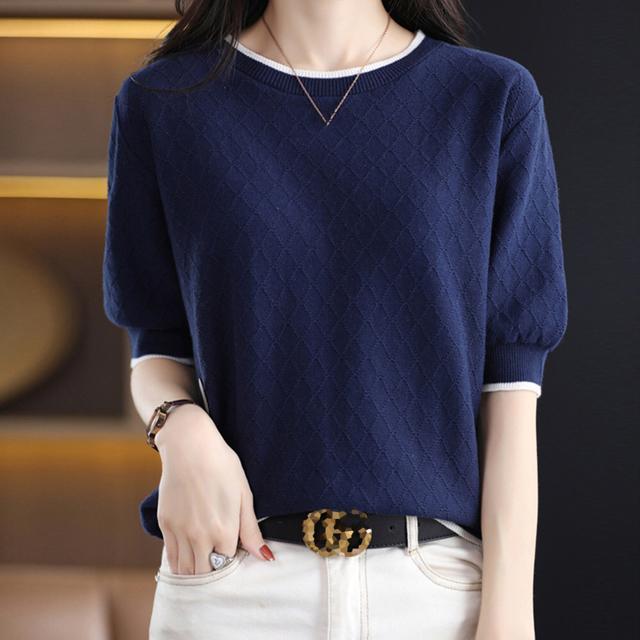 送料無料 新品 パイピング サマーニット レディース半袖 < 女性ファッション  送料無料 新品 パイピング サマーニット レディース半袖 < 女性ファッションの