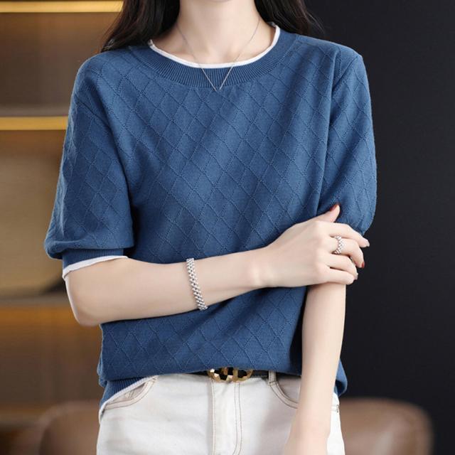 送料無料 新品 パイピング サマーニット レディース半袖 < 女性ファッション  送料無料 新品 パイピング サマーニット レディース半袖 < 女性ファッションの