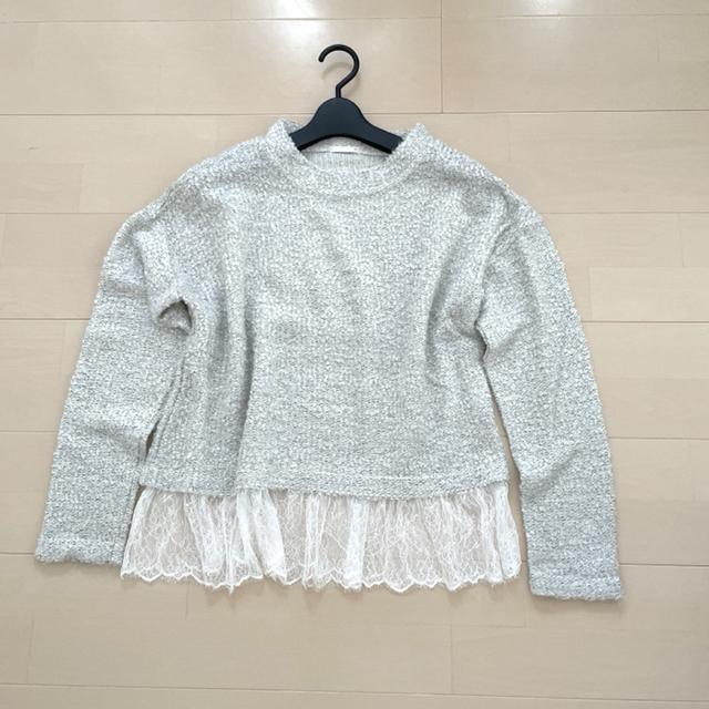 裾レース ニットソー プルオーバー トップス < 女性ファッション  裾レース ニットソー プルオーバー トップス < 女性ファッションの