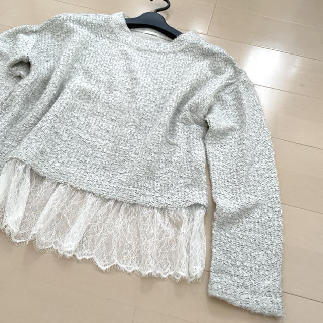 裾レース ニットソー プルオーバー トップス < 女性ファッション  裾レース ニットソー プルオーバー トップス < 女性ファッションの
