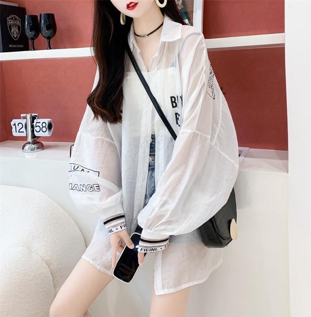 シースルー シャツカーディガン スマイル柄 前開き ホワイト 大きいサイズ < 女性ファッション シースルー シャツカーディガン スマイル柄 前開き ホワイト 大きいサイズ < 女性ファッションの