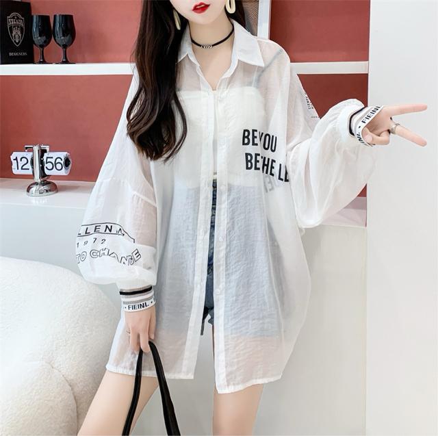 シースルー シャツカーディガン スマイル柄 前開き ホワイト 大きいサイズ < 女性ファッション シースルー シャツカーディガン スマイル柄 前開き ホワイト 大きいサイズ < 女性ファッションの