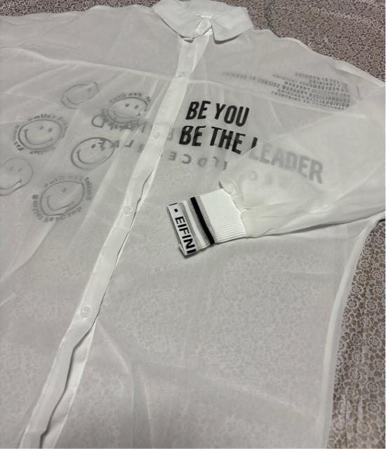 シースルー シャツカーディガン スマイル柄 前開き ホワイト 大きいサイズ < 女性ファッション シースルー シャツカーディガン スマイル柄 前開き ホワイト 大きいサイズ < 女性ファッションの