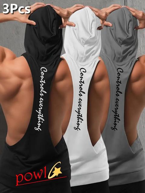 お得3枚セットメンズトレーニングウェア通気性抜群スリーブレスフード付タンクトップ < 男性ファッション お得3枚セットメンズトレーニングウェア通気性抜群スリーブレスフード付タンクトップ < 男性ファッションの