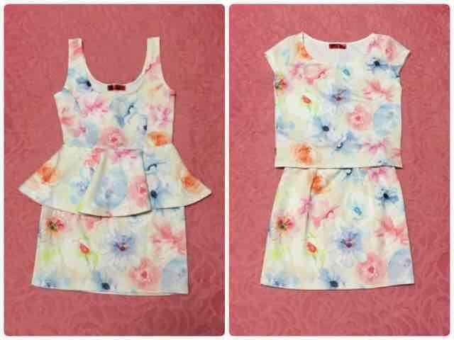 4everyぼかしフラワー柄3点セットアップ*トップスタイトスカート < 女性ファッション  4everyぼかしフラワー柄3点セットアップ*トップスタイトスカート  < 女性ファッションの