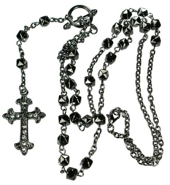 ブラック十字架ネックレス CZダイヤ入り クロス ロザリオ ゴシック 長め ペンダント トップ モチーフ チェーン 黒 < 男性アクセサリー/時計  ブラック十字架ネックレス CZダイヤ入り クロス ロザリオ ゴシック 長め ペンダント トップ モチーフ チェーン 黒 < 男性アクセサリー/時計の