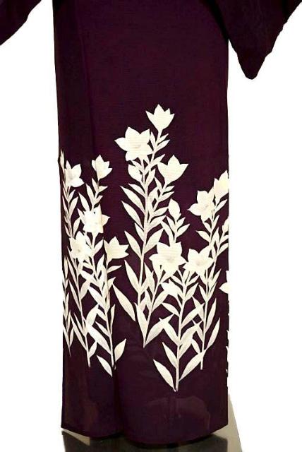 【夏物】【最高級】新品同様 絽葡萄色 銀彩 桔梗文 1つ紋 クリーニング済 付下げ 身丈166.5cm 裄丈64cm T3582 < 女性ファッション  【夏物】【最高級】新品同様 絽葡萄色 銀彩 桔梗文 1つ紋 クリーニング済 付下げ 身丈166.5cm 裄丈64cm T3582 < 女性ファッションの