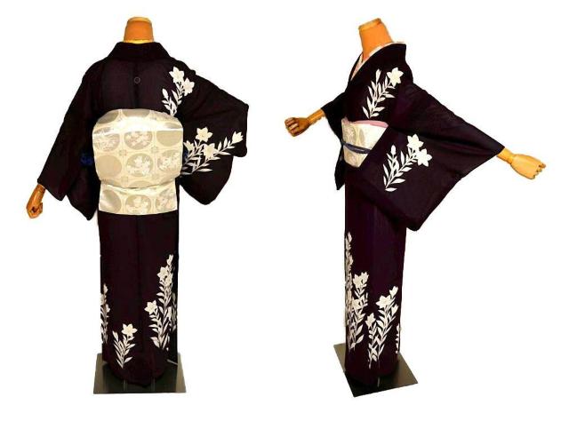 【夏物】【最高級】新品同様 絽葡萄色 銀彩 桔梗文 1つ紋 クリーニング済 付下げ 身丈166.5cm 裄丈64cm T3582 < 女性ファッション  【夏物】【最高級】新品同様 絽葡萄色 銀彩 桔梗文 1つ紋 クリーニング済 付下げ 身丈166.5cm 裄丈64cm T3582 < 女性ファッションの