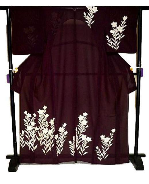 【夏物】【最高級】新品同様 絽葡萄色 銀彩 桔梗文 1つ紋 クリーニング済 付下げ 身丈166.5cm 裄丈64cm T3582 < 女性ファッション  【夏物】【最高級】新品同様 絽葡萄色 銀彩 桔梗文 1つ紋 クリーニング済 付下げ 身丈166.5cm 裄丈64cm T3582 < 女性ファッションの