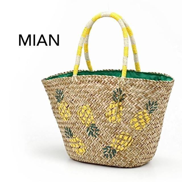 MIAN(ミアン) パイナップル柄 大判 手提げ 籠バッグ < 女性ファッション MIAN(ミアン) パイナップル柄 大判 手提げ 籠バッグ < 女性ファッションの