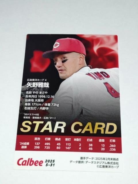 カルビープロ野球チップス2025 STARCARD S-31 4 矢野雅哉選手 広島東洋カープ < トレーディングカード カルビープロ野球チップス2025 STARCARD S-31 4 矢野雅哉選手 広島東洋カープ < トレーディングカードの