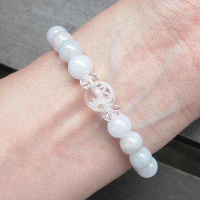 10ミリ玉 龍彫水晶x本翡翠・ジェダイトブレスレット 天然石 < 女性アクセサリー/時計 10ミリ玉 龍彫水晶x本翡翠・ジェダイトブレスレット 天然石 < 女性アクセサリー/時計の