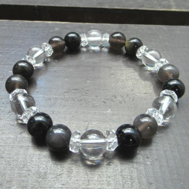 アイスオブシディアンxゴールデンオブシディアンx水晶ブレスレット 天然石 パワーストーン < 男性アクセサリー/時計 アイスオブシディアンxゴールデンオブシディアンx水晶ブレスレット 天然石 パワーストーン < 男性アクセサリー/時計の