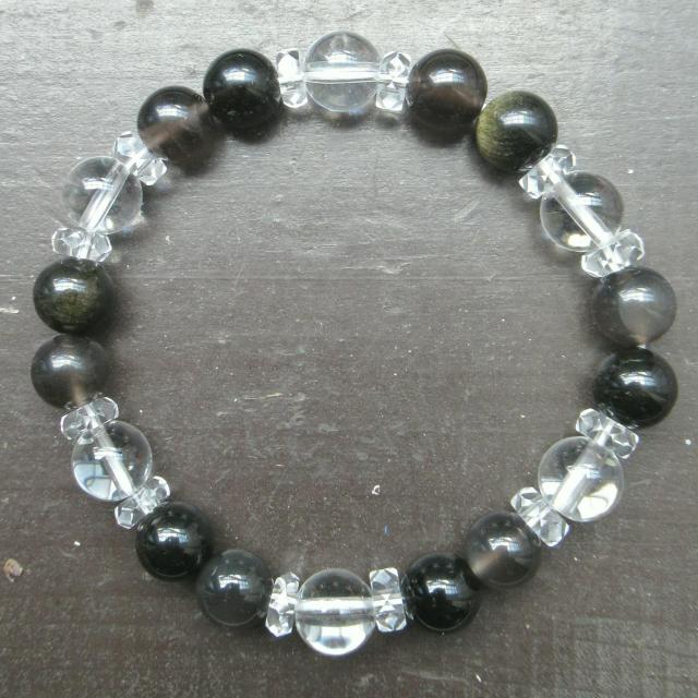 アイスオブシディアンxゴールデンオブシディアンx水晶ブレスレット 天然石 パワーストーン < 男性アクセサリー/時計 アイスオブシディアンxゴールデンオブシディアンx水晶ブレスレット 天然石 パワーストーン < 男性アクセサリー/時計の