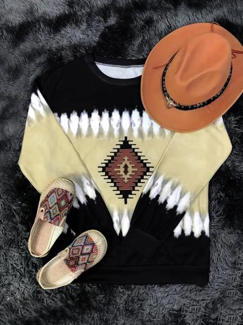 爆ヤス価格1690円★女性用エスニック幾何学プリントプルオーバー - 長袖スウェットUSAサイズL(日本サイズXL相当) < 女性ファッション 爆ヤス価格1690円★女性用エスニック幾何学プリントプルオーバー - 長袖スウェットUSAサイズL(日本サイズXL相当) < 女性ファッションの