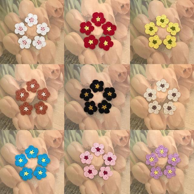 ハンドメイド レース編み かぎ針編み お花モチーフ5個セット < 女性ファッション  ハンドメイド レース編み かぎ針編み お花モチーフ5個セット < 女性ファッションの