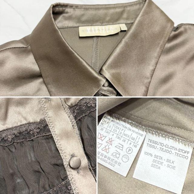 マレッラMARELLAシルクサテンブラウス茶#40 < 女性ファッション  マレッラMARELLAシルクサテンブラウス茶#40 < 女性ファッションの