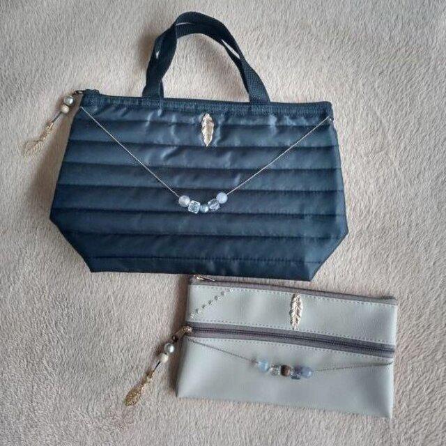 ハンドメイド◆お揃いスタイル☆トートバッグ マルチポーチ セット◆ブラック < 女性ファッション ハンドメイド◆お揃いスタイル☆トートバッグ マルチポーチ セット◆ブラック < 女性ファッションの