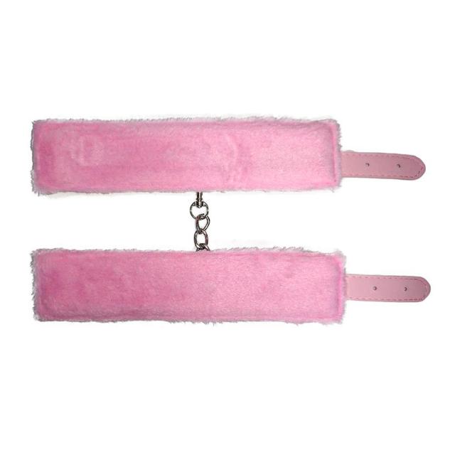 ファー付き ボンテージレザー ハンドカフス ベルト式 ピンク < 女性ファッション  ファー付き ボンテージレザー ハンドカフス ベルト式 ピンク < 女性ファッションの