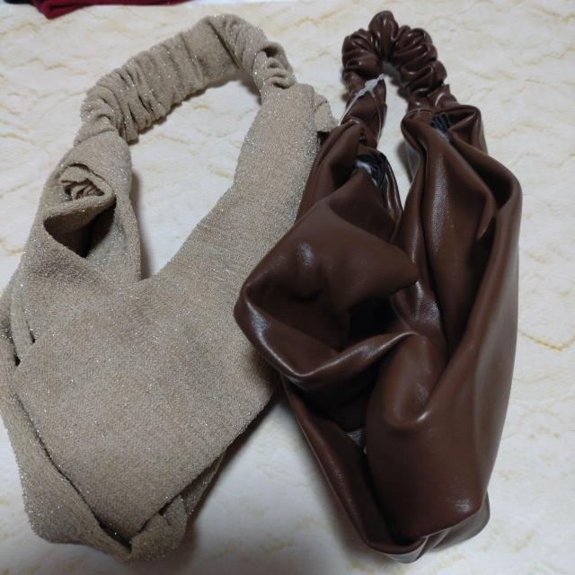 ブラウン合皮&ベージュラメクロスヘアバンドセット < 女性アクセサリー/時計  ブラウン合皮&ベージュラメクロスヘアバンドセット  < 女性アクセサリー/時計の