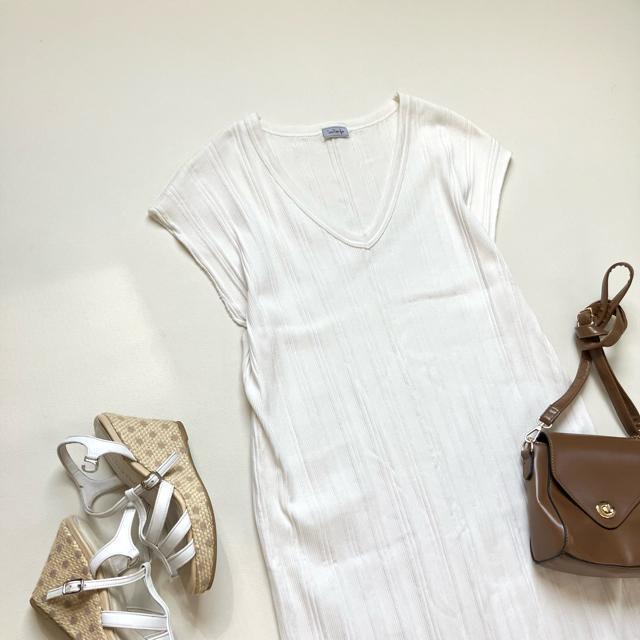 ◆シールームリン◆綿100%◆リブマキシワンピース◆白◆ストレッチ◆白◆半袖◆S < 女性ファッション  ◆シールームリン◆綿100%◆リブマキシワンピース◆白◆ストレッチ◆白◆半袖◆S < 女性ファッションの