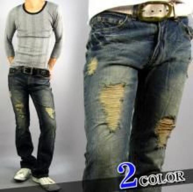 USED加工♪生折れ Backフラポケ ダメージデニム < 男性ファッション USED加工♪生折れ Backフラポケ ダメージデニム < 男性ファッションの