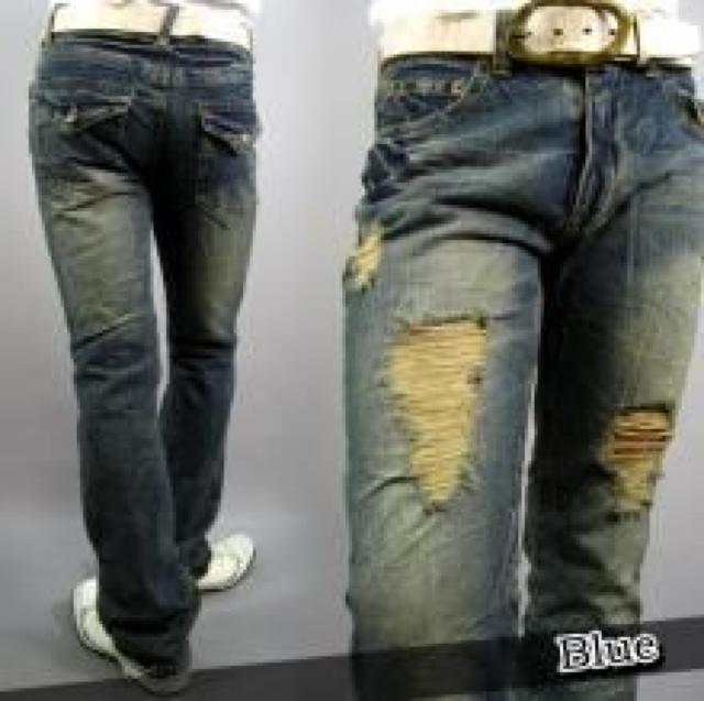 USED加工♪生折れ Backフラポケ ダメージデニム < 男性ファッション USED加工♪生折れ Backフラポケ ダメージデニム < 男性ファッションの