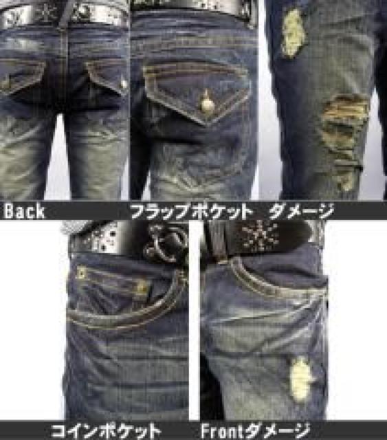 USED加工♪生折れ Backフラポケ ダメージデニム < 男性ファッション USED加工♪生折れ Backフラポケ ダメージデニム < 男性ファッションの