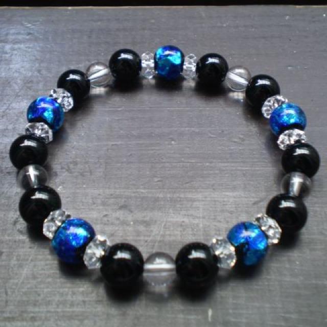 蓄光*ホタルガラスxオニキスブレスレット < 女性アクセサリー/時計 蓄光*ホタルガラスxオニキスブレスレット < 女性アクセサリー/時計の