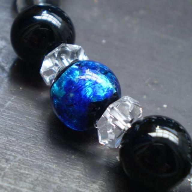 蓄光*ホタルガラスxオニキスブレスレット < 女性アクセサリー/時計 蓄光*ホタルガラスxオニキスブレスレット < 女性アクセサリー/時計の