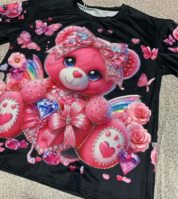 キュートリボンクマ柄 キラキララインストーン パール付き ブラック 大きいサイズ < 女性ファッション キュートリボンクマ柄 キラキララインストーン パール付き ブラック 大きいサイズ < 女性ファッションの