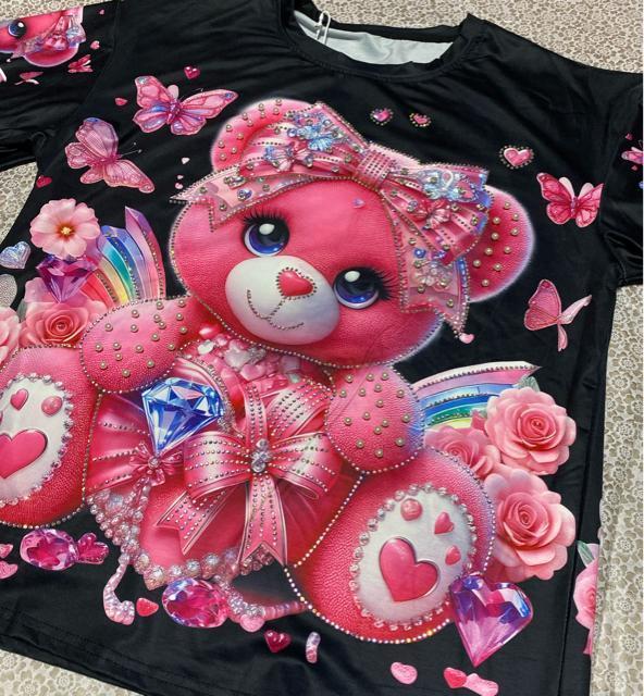 キュートリボンクマ柄 キラキララインストーン パール付き ブラック 大きいサイズ < 女性ファッション キュートリボンクマ柄 キラキララインストーン パール付き ブラック 大きいサイズ < 女性ファッションの