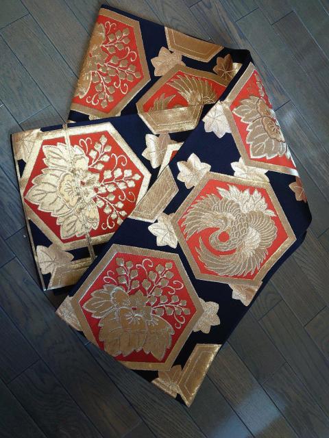 USED、袋帯、六通、黒に柄 < 女性ファッション  USED、袋帯、六通、黒に柄  < 女性ファッションの