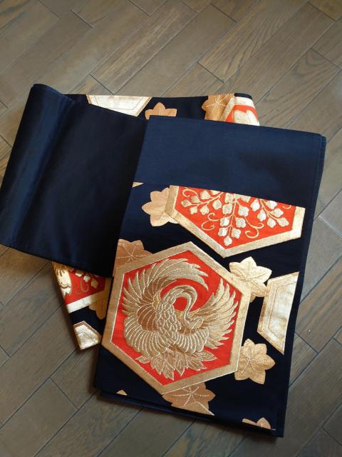 USED、袋帯、六通、黒に柄 < 女性ファッション  USED、袋帯、六通、黒に柄 < 女性ファッションの