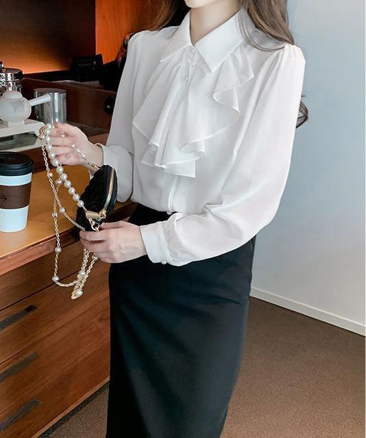 送料無料 フリルリボンブラウス韓国風シャツブラウス < 女性ファッション 送料無料 フリルリボンブラウス韓国風シャツブラウス < 女性ファッションの