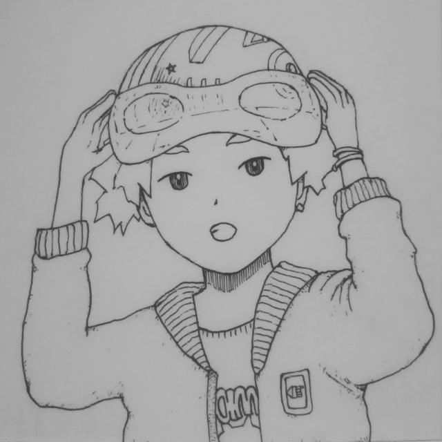 オリジナルイラスト手描きイラストヘルメットの男の子ハンドメイドインテリア自作ミニ原画絵 < アニメ/コミック/キャラクター  オリジナルイラスト手描きイラストヘルメットの男の子ハンドメイドインテリア自作ミニ原画絵  < アニメ/コミック/キャラクターの